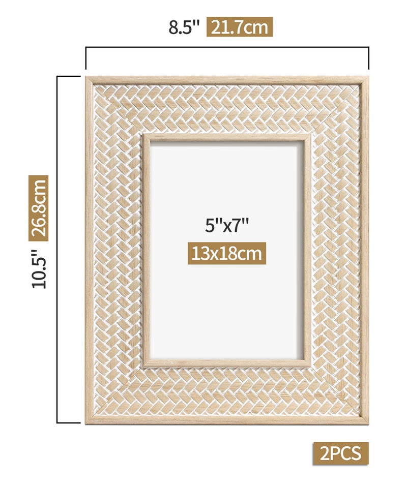 Afuly 5x7 Picture Frame Boho Picture Frames Nature Beige Bohemia Photo Frame for Office Bedroom Home Desk Wall Decor  Anniversary Wedding Gifts for Mom Grandma  Set of 2 - Image 3