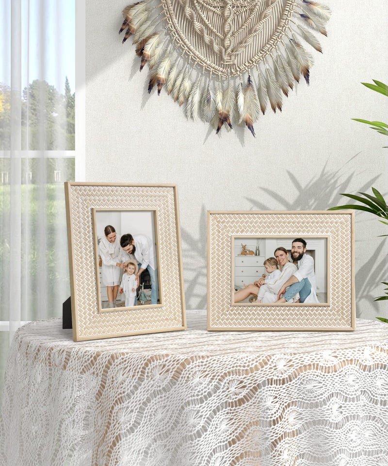 Afuly 5x7 Picture Frame Boho Picture Frames Nature Beige Bohemia Photo Frame for Office Bedroom Home Desk Wall Decor  Anniversary Wedding Gifts for Mom Grandma  Set of 2 - Image 5