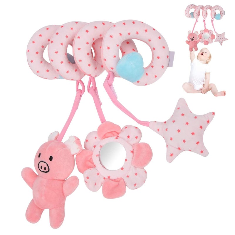 klarako Baby Stroller Hanging Toy, Newborn Pram Crib Plush Toys Infant Spiral Activity Rattle Stroller Car Seat Toy for Babies Boys and Girls(Pink) - Image 1