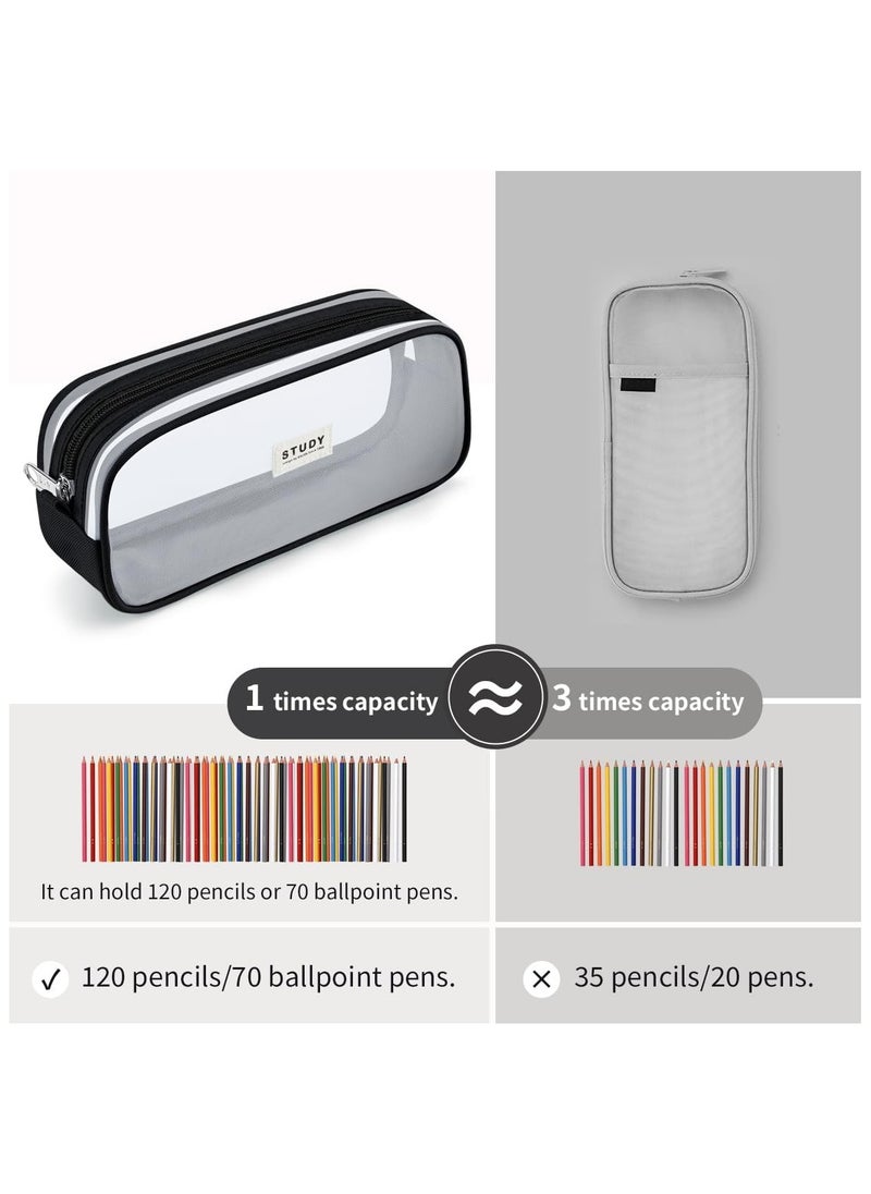 Generic Grid Mesh Pencil Case Pen Bag Clear Case Marker Pouch Multifonction Organizer Box Transparent case Makeup Bag Office College School Gift for adults Teen Girl Boy, black, Clear  - Image 5