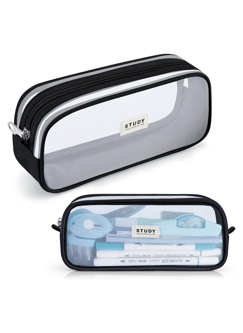 Generic Grid Mesh Pencil Case Pen Bag Clear Case Marker Pouch Multifonction Organizer Box Transparent case Makeup Bag Office College School Gift for adults Teen Girl Boy, black, Clear  - Image 1