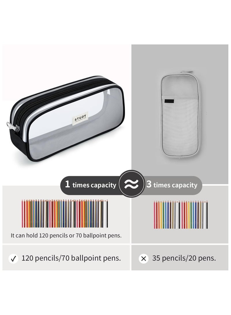 Study Grid Mesh Pencil Case Pen Bag Clear Case Marker Pouch Multifonction Organizer Box Transparent case Makeup Bag Office College School Gift for adults Teen Girl Boy, black, Clear - Image 5