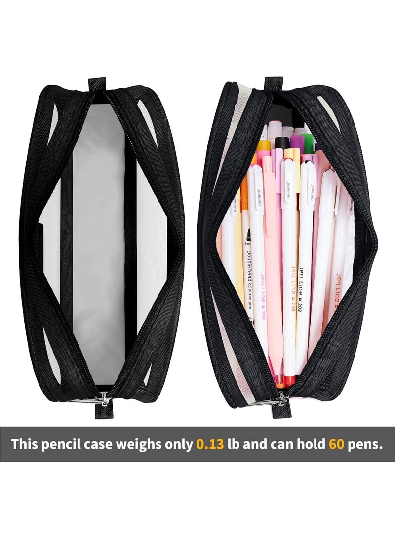 Study Grid Mesh Pencil Case Pen Bag Clear Case Marker Pouch Multifonction Organizer Box Transparent case Makeup Bag Office College School Gift for adults Teen Girl Boy, black, Clear - Image 3