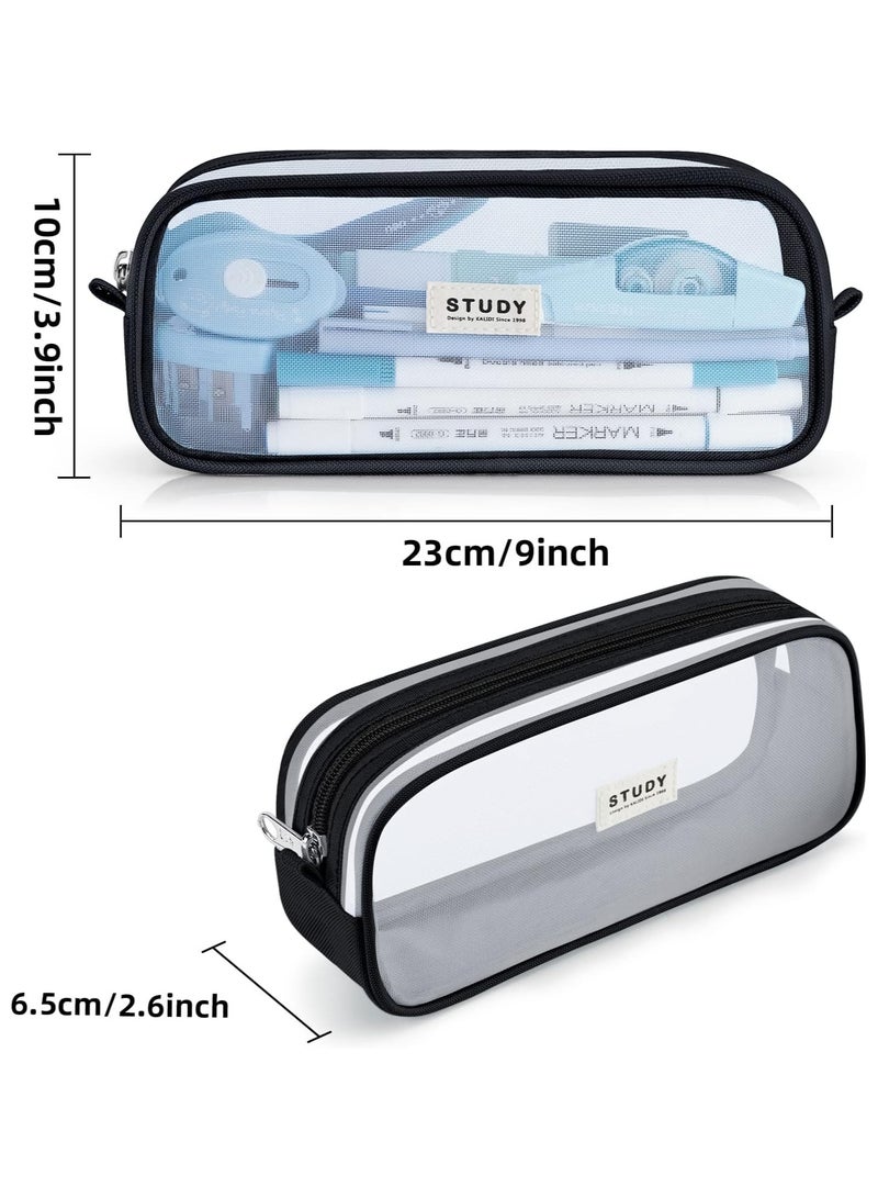 Study Grid Mesh Pencil Case Pen Bag Clear Case Marker Pouch Multifonction Organizer Box Transparent case Makeup Bag Office College School Gift for adults Teen Girl Boy, black, Clear - Image 2
