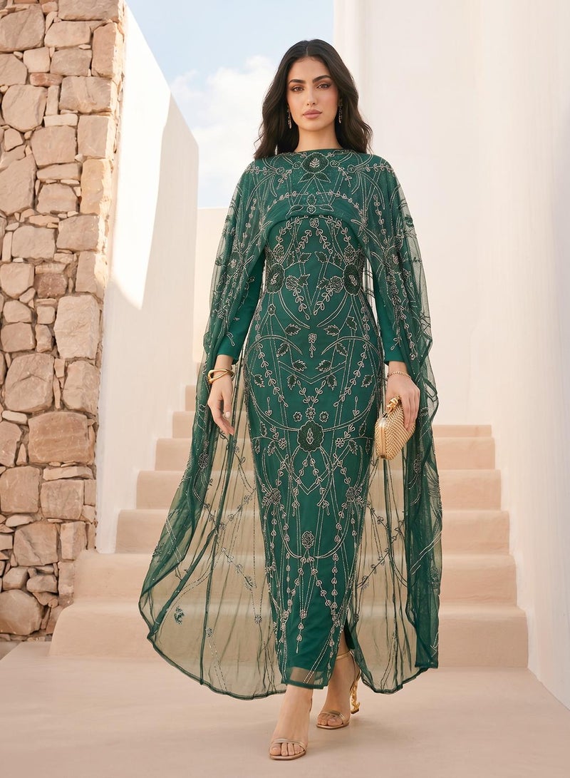 MARYISA Cape Sleeve Maxi Dress - Image 1