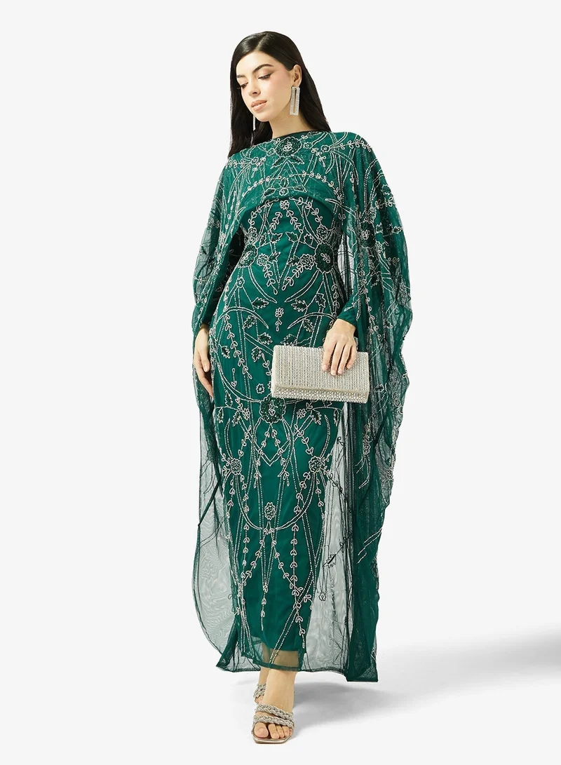 MARYISA Cape Sleeve Maxi Dress