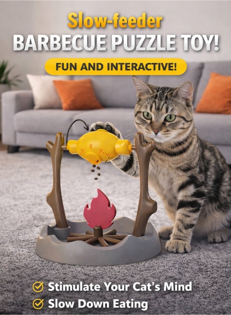Cat Slow Feeder Puzzle Toy, Interactive Rotating Treat Dispenser, Barbecue Design, Pet IQ Toy - Image 1
