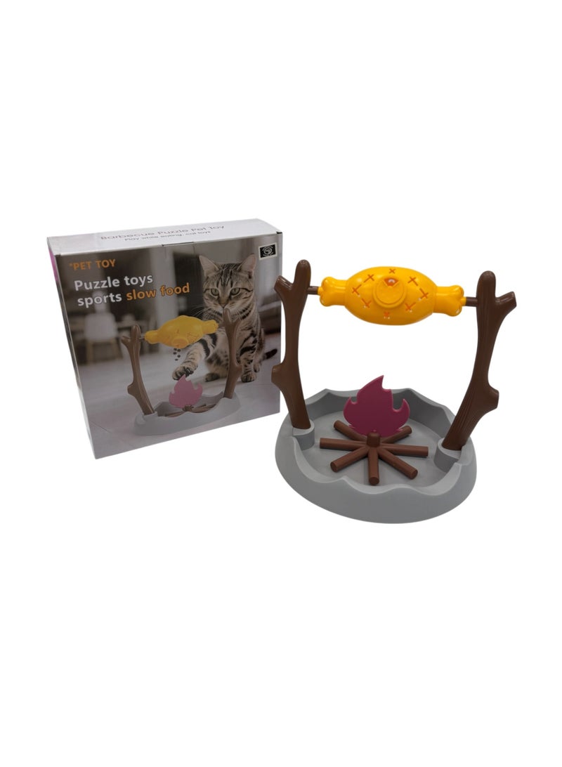 Cat Slow Feeder Puzzle Toy, Interactive Rotating Treat Dispenser, Barbecue Design, Pet IQ Toy - Image 2
