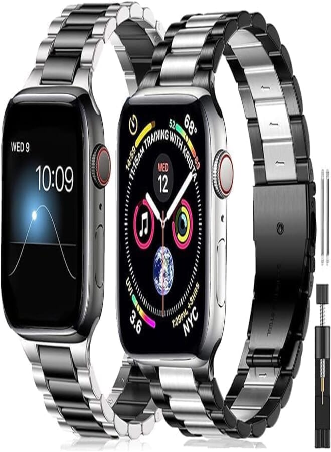 Next Store 2 Pack Stainless Steel Metal Strap Compatible with iWatch 42mm 44mm 45mm 49mm for iWatch Series Ultra 2/Ultra/SE/9 8 7 6 5 4 3 2 1