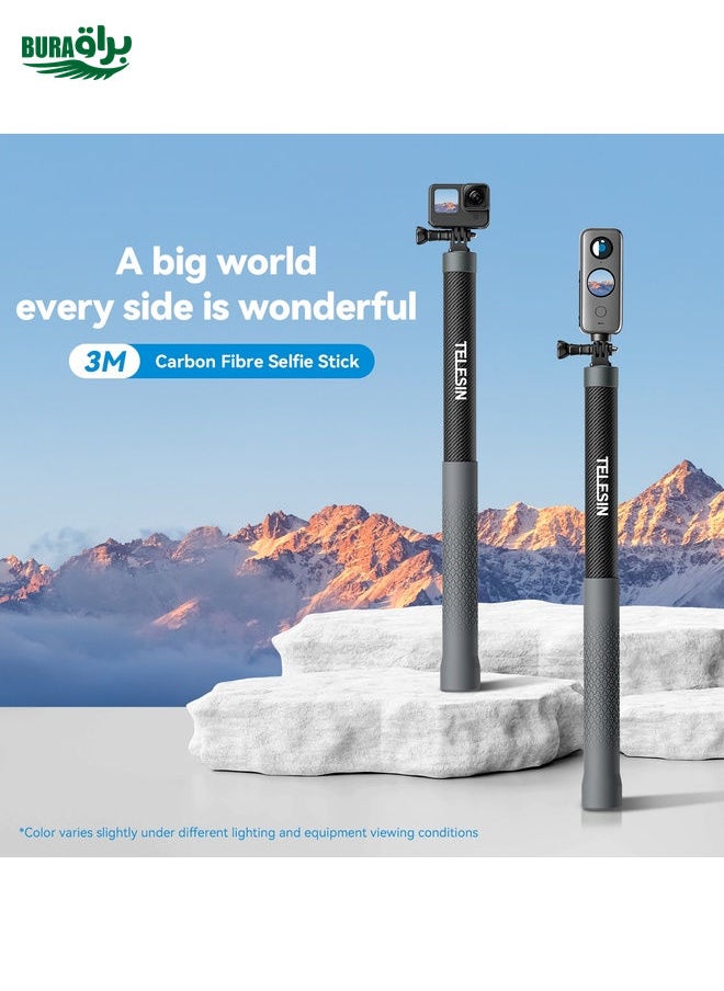 BURAQ - TELESIN 3M Carbon Fiber Selfie Stick Monopod  With 1/4 Screw For Action Camera - Image 1