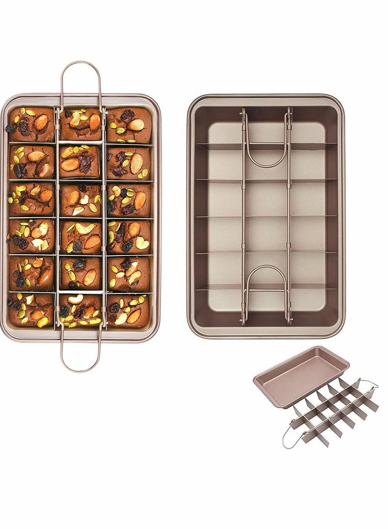Brownie Cake Pan Non Stick With Dividers 18 Pre slice Baking Tray Slice Solutions Bakeware Square with Built in Slicer Carbon Steel for Oven 12*8*2 In - Image 1