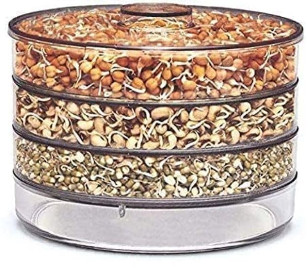 Stewit® Sprout Maker with 4 Compartments for Multi Purpose Use - Plastic Grocery Container Sprouted Grains Seeds Dal Channa Chole Ragi Organic Sprouting Jar (500ml,4-Layer) - Image 1