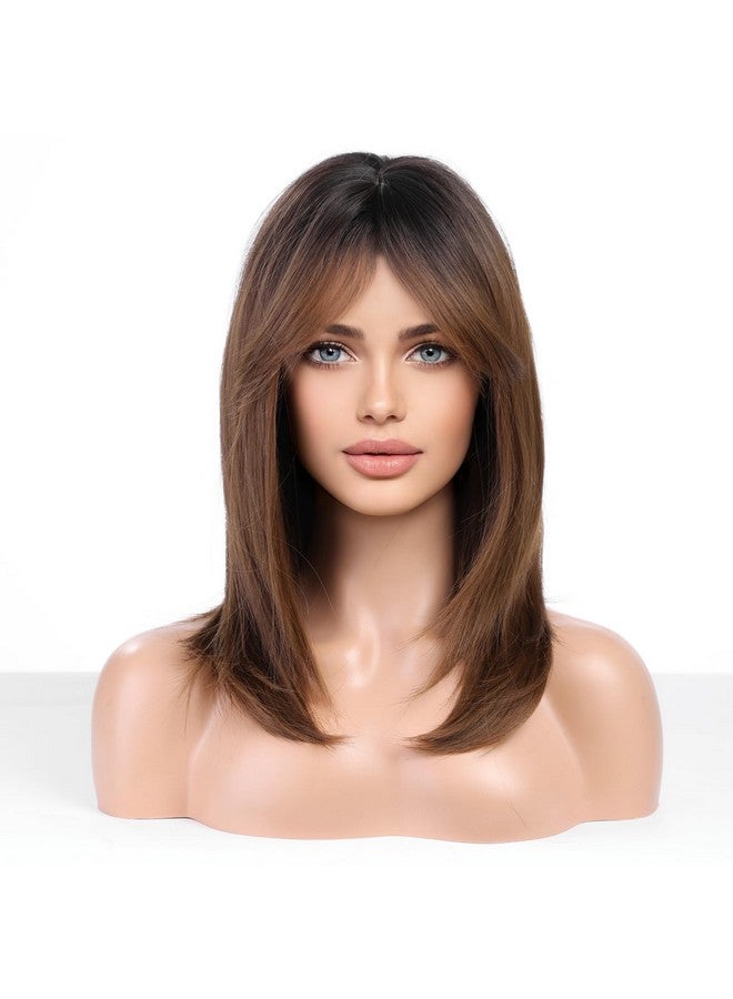 Haircube باروكة طويلة بنية اللون للنساء باروكة مع غرة شعر صناعي متعدد الطبقات - Image 3