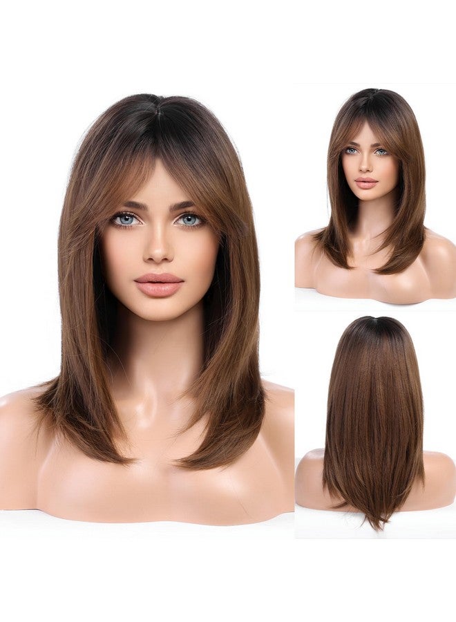Haircube باروكة طويلة بنية اللون للنساء باروكة مع غرة شعر صناعي متعدد الطبقات - Image 1