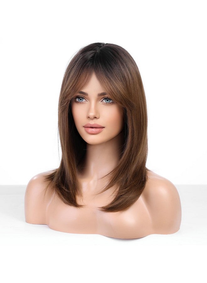 Haircube باروكة طويلة بنية اللون للنساء باروكة مع غرة شعر صناعي متعدد الطبقات - Image 4