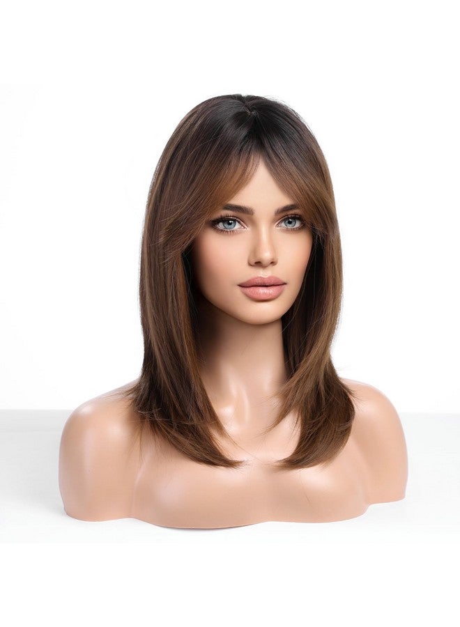 Haircube باروكة طويلة بنية اللون للنساء باروكة مع غرة شعر صناعي متعدد الطبقات - Image 5