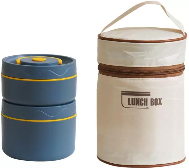 daiDokoro Plastic 2 Insulated Container Lunch Box Set with Thermal Bag & Cutler for Students/Office/College/Picnic - (Blue, 970 ML) - Image 1