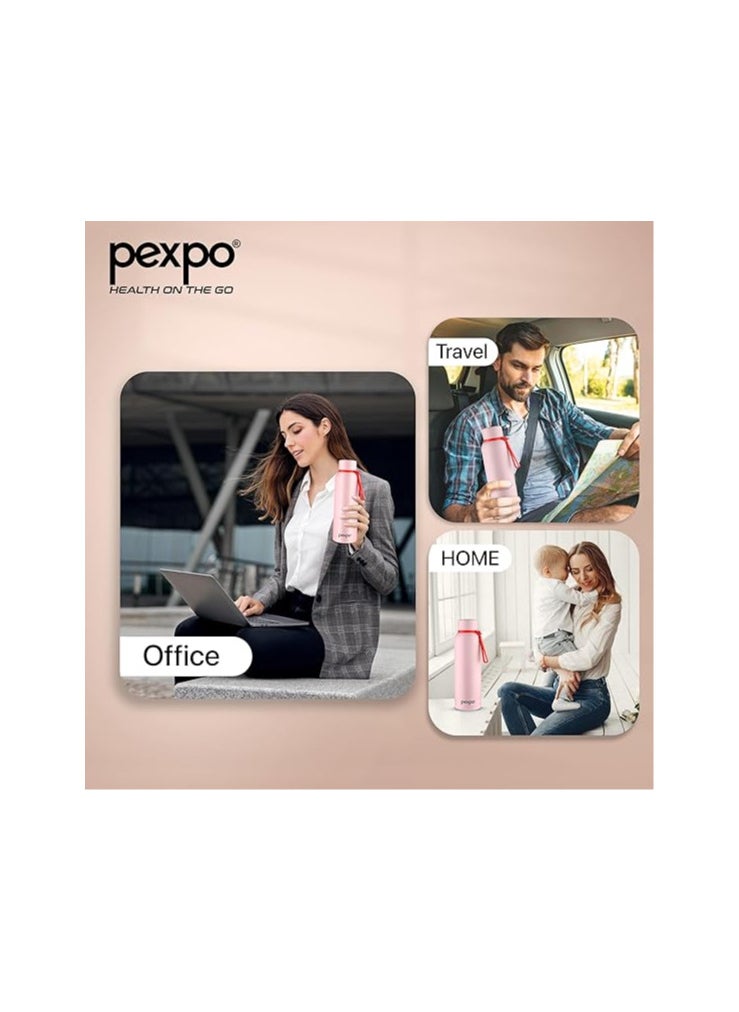 Atlasware Pexpo Bravo Hot & Cold ISI Certified Flask | Stainless Steel Water Bottle - 700ml Baby Pink Thermoflask | Office| Gym| Travelling| Home| School| Adults & Kids  - Image 3