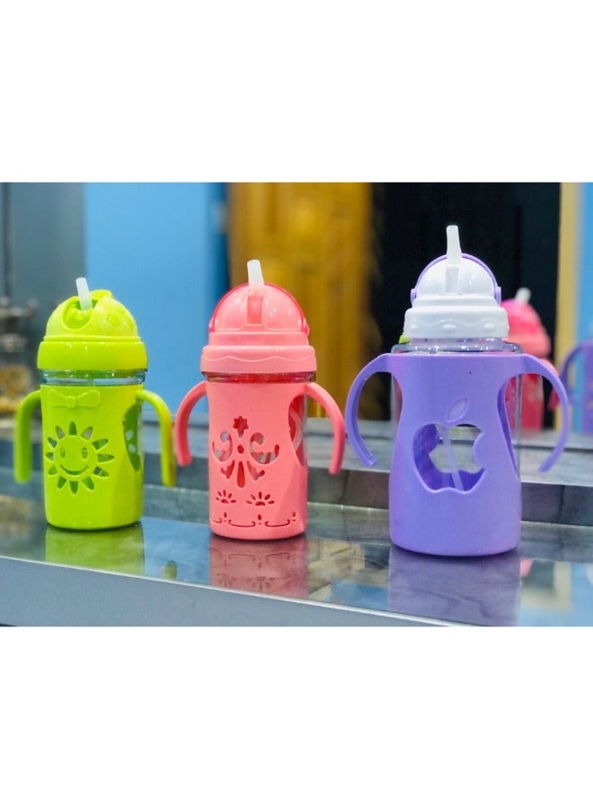 300ml BPA-Free Children Water Bottle with Straw & Dual Handle Toddler Kid Baby Milk Drinking Feeder Travel Outdoor Leakproof Shatter Resistant (Random Color As Per Availability)  - Image 3