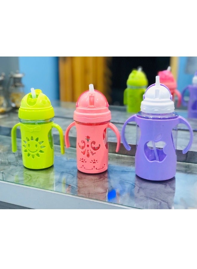 300ml BPA-Free Children Water Bottle with Straw & Dual Handle Toddler Kid Baby Milk Drinking Feeder Travel Outdoor Leakproof Shatter Resistant (Random Color As Per Availability)  - Image 2