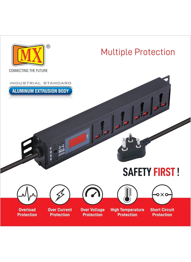 MX MX 4 Outlet Universal Power Strip with Live Voltage Display 616 AMP Parameter 30W265V WallRack Mount Built in Fuse Master Switch Wall Mount Heavy Duty 15m Power Cord  - Image 4