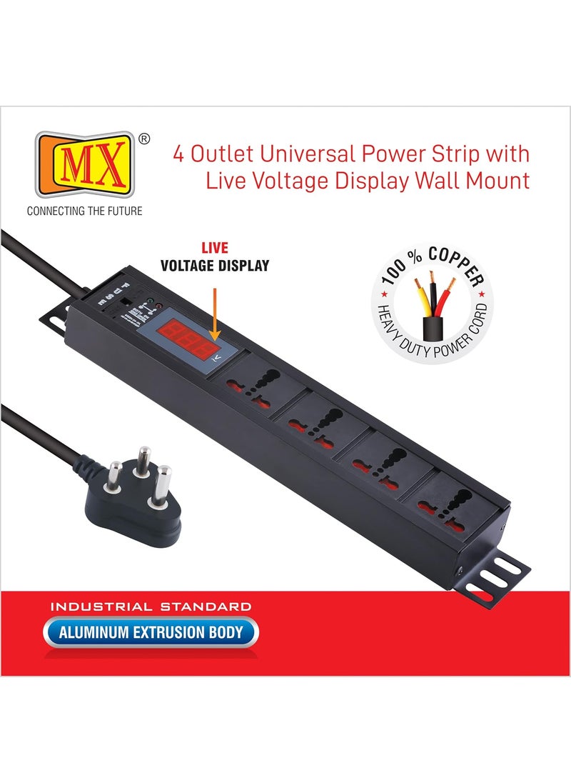 MX MX 4 Outlet Universal Power Strip with Live Voltage Display 616 AMP Parameter 30W265V WallRack Mount Built in Fuse Master Switch Wall Mount Heavy Duty 15m Power Cord  - Image 5