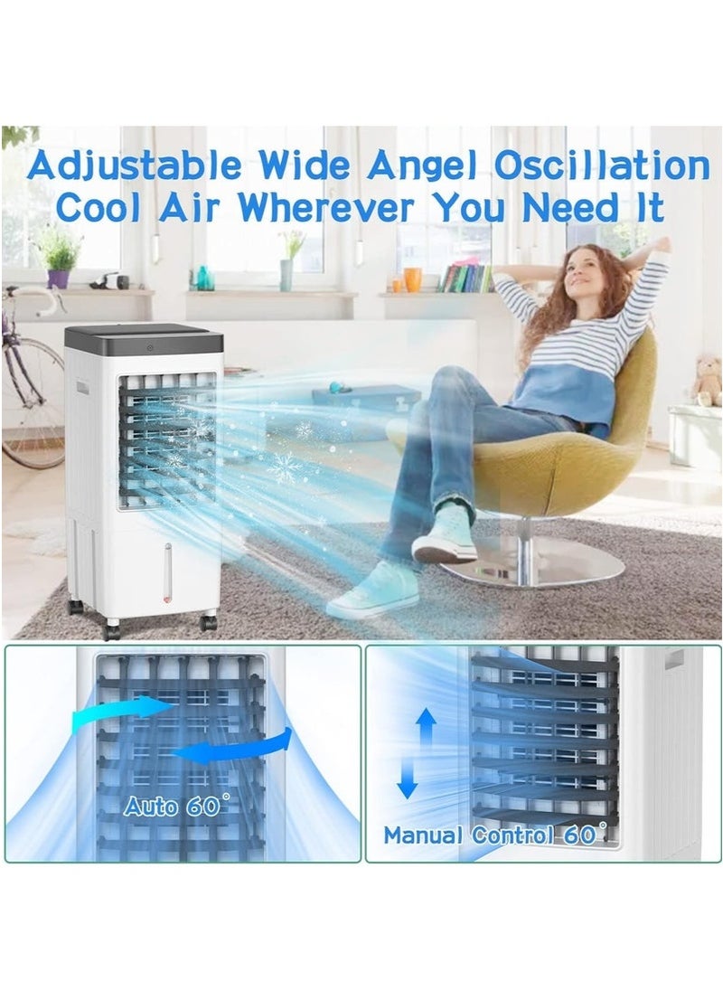 Evaporative Air Cooler, 3-speed Adjustable Large Water Tank Portable Air Conditioner, 7-hour Timing, Desert Cooler with Remote Control and Touch Control, Suitable for Living Room, Bedroom, Office, Study - 10L