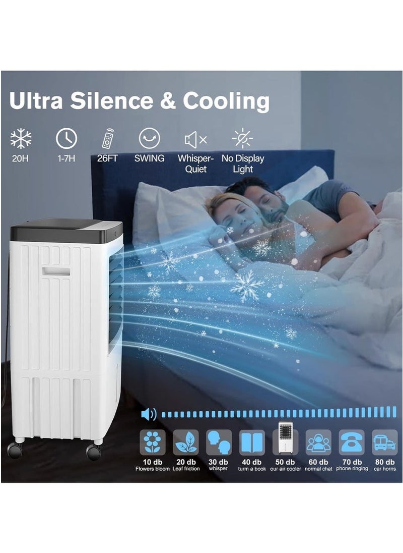 Evaporative Air Cooler, 3-speed Adjustable Large Water Tank Portable Air Conditioner, 7-hour Timing, Desert Cooler with Remote Control and Touch Control, Suitable for Living Room, Bedroom, Office, Study - 10L