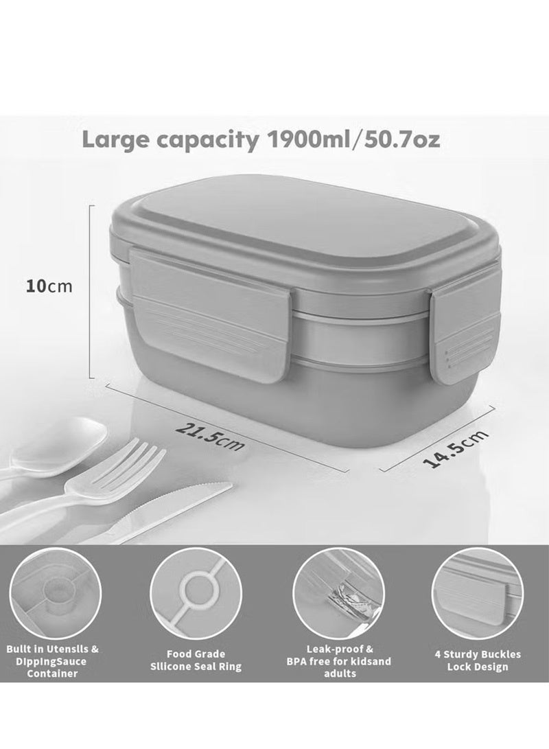 Topyich Lunch Box for Kids, 3 Layer Stackable Bento Box with Bag, Lunch Containers for Kids Adults, Lunch Box Built-in Plastic Utensil Set(Grey) - Image 2