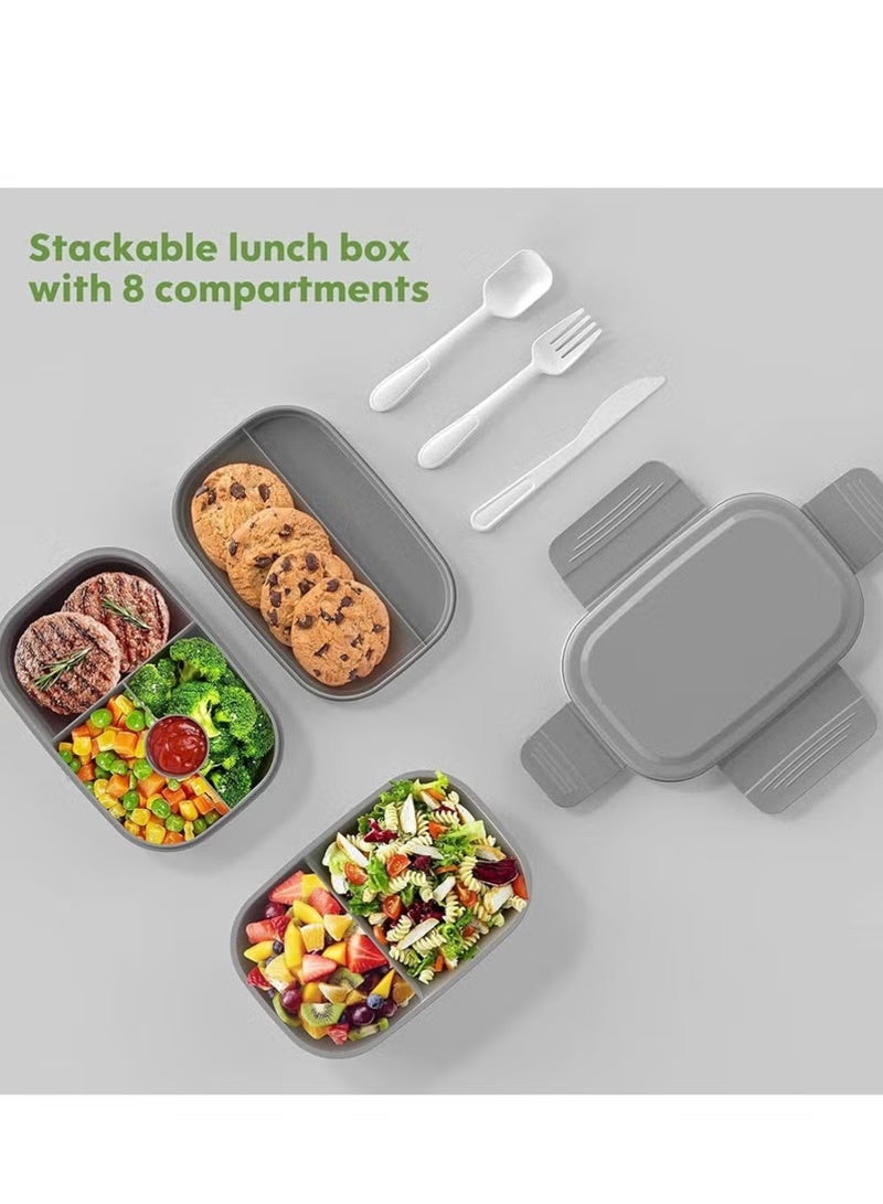 Topyich Lunch Box for Kids, 3 Layer Stackable Bento Box with Bag, Lunch Containers for Kids Adults, Lunch Box Built-in Plastic Utensil Set(Grey) - Image 5