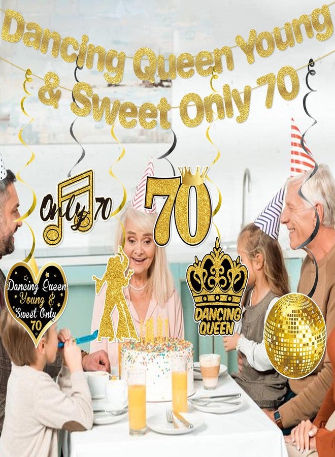 MZ.ogm لافتة ملكة الرقص الصغيرة والجميلة، 70 قطعة ذهبية لامعة، زينة عيد ميلاد السبعين للنساء، لافتة عيد ميلاد السبعين مع حلقات متدلية، زينة حفلات ملكة الرقص في السبعينيات، هدايا ديكور - Image 5