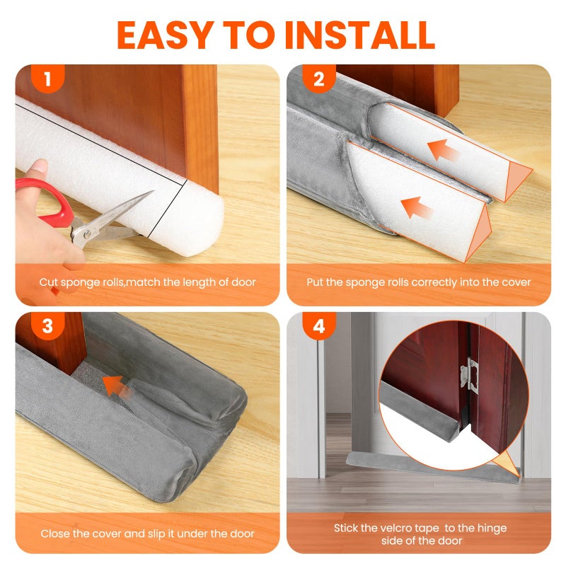 GDHOMM Door Draft Stopper for Bottom of Doors Weather Stripping Door Gap Filler Soundproof Size Adjustable 30"-36", Gray - Image 4