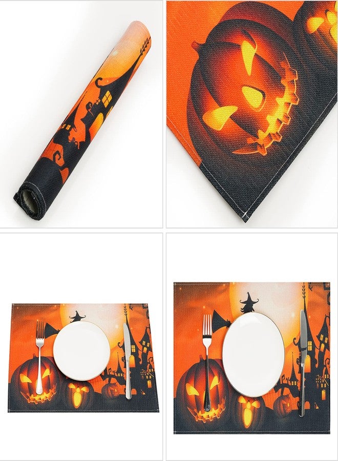 Poualss 4 Pack Halloween Placemats Set Witch Pumpkin Washable Table Place Mats Trick Or Treat Autumn Table Mats for Dining Home Table Kitchen Halloween Decoration - Image 3