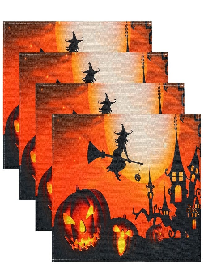 Poualss 4 Pack Halloween Placemats Set Witch Pumpkin Washable Table Place Mats Trick Or Treat Autumn Table Mats for Dining Home Table Kitchen Halloween Decoration - Image 1