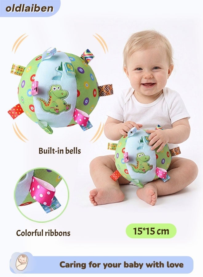 الدليبن كرة خشخيشة للأطفال، كرات حسية للأطفال الصغار، لعبة كرة خشخيشة ناعمة من القطيفة للتعليم المبكر، لعبة قماشية للأطفال لتنمية حواسهم، ألعاب للأطفال من عمر 6 إلى 12 شهرًا، نسيج حسّي مختلف مع صرير خشخيشة مجعدة (ديناصور) - Image 1