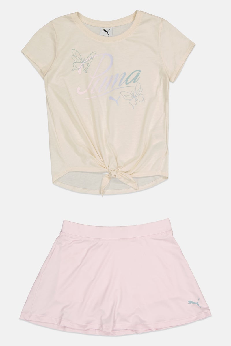 PUMA Kids Girl 2 Pieces Brand Logo Top And Short Set, Multicolor - Image 2