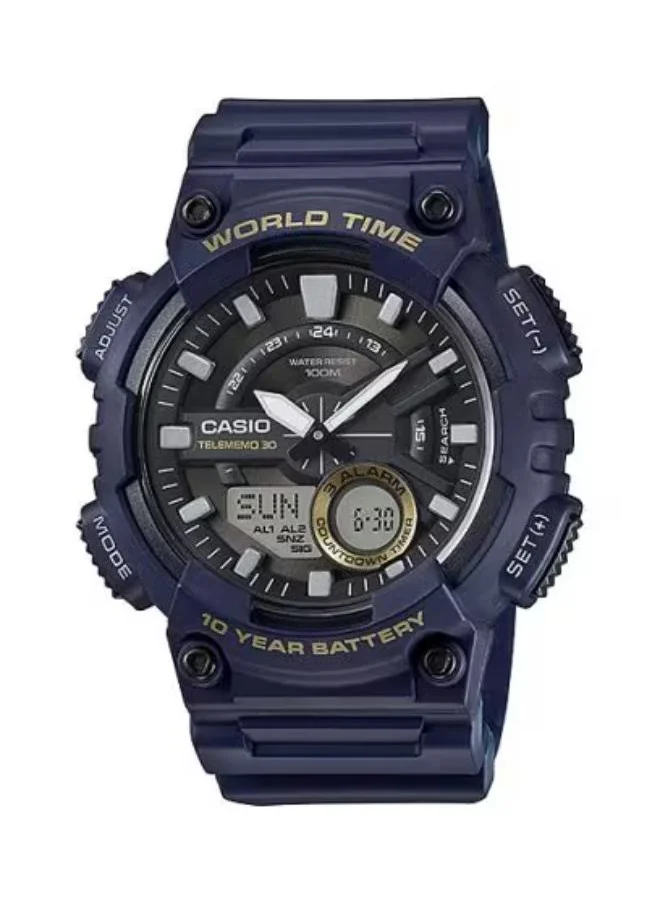 CASIO Men's Analog-Digital Display Watch With Blue Leather Strap - AEQ-110W-2A