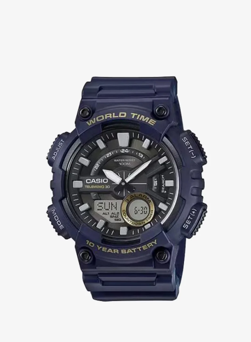 Casio Men's Analog-Digital Display Watch With Blue Leather Strap - AEQ-110W-2A