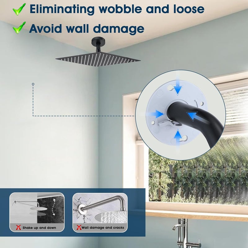 RAINREVIVE 3 Inch Shower Arm with Flange and Stabilizer Bracket, Ceiling Mount Replacement Rain Shower Head 304 Stainless Steel Straight Arm For Fixed Shower Head, Matte Black - Image 2