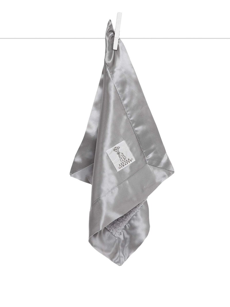 Little Giraffe Chenille Satin Blanky 17" x 17", Silver - Image 1