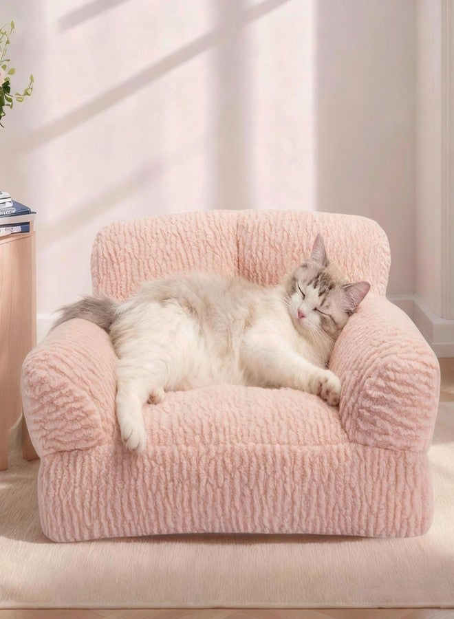 KHONSU PET Orthopedic Cat Sofa Bed - Large Plush Pet Couch for Indoor Cats, Washable Fluffy Dog & Kitty Lounge Chair with Removable Cover, Supportive Comfy Bed,24 Inch Pink - Image 1
