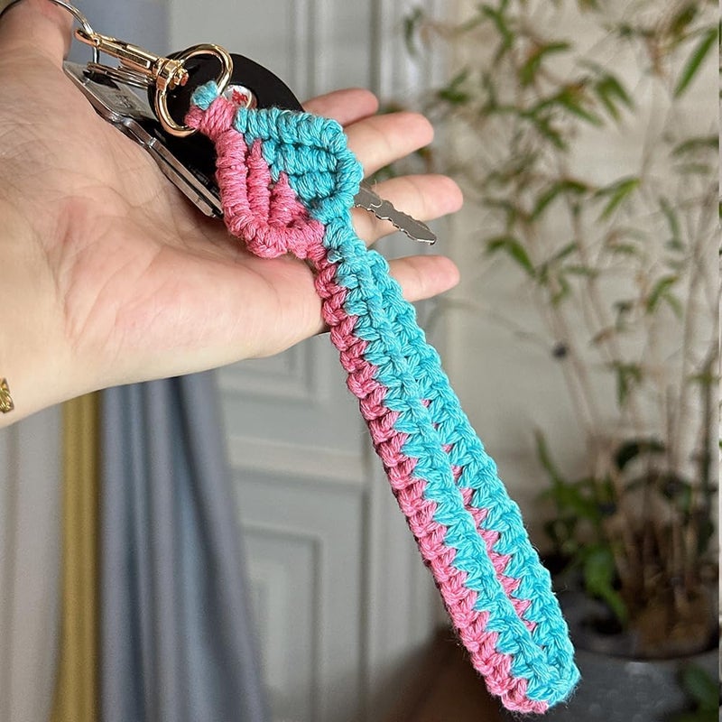 Moydolo Macrame Boho Handmade Cute Bracelet Holder Keychain Wristlet Key Chain Wrist Lanyard for Women Girls - Image 5
