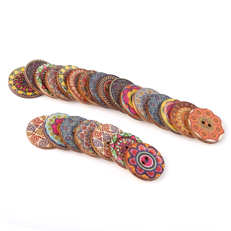 100 Pcs Mixed Pattern Vintage Wood Buttons with 2 Holes for DIY Sewing Craft Decorative 25mm - Image 3