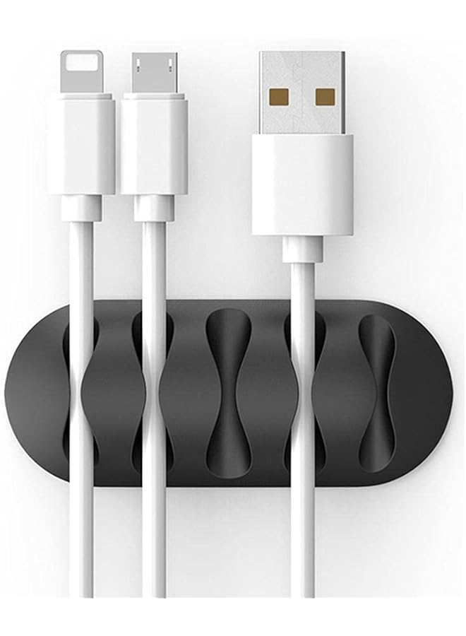 S-TOP 2 PCS Cable Management Cable Clips Holder With 5 Cable Slots, Soft Silicone Cable Organizer For Power Cords, Headphones, USB Cables, Audio Cables (Black, Pack of 2) - Image 1