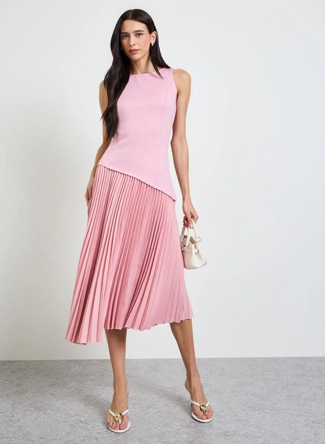 ستايلي Pink Pleated A-Line Midi Dress