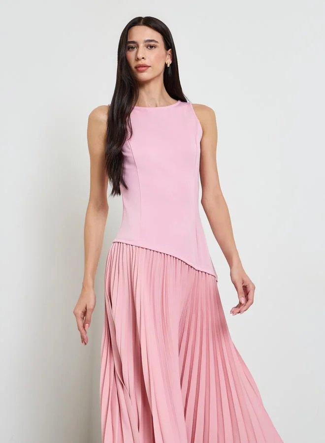 ستايلي Pink Pleated A-Line Midi Dress