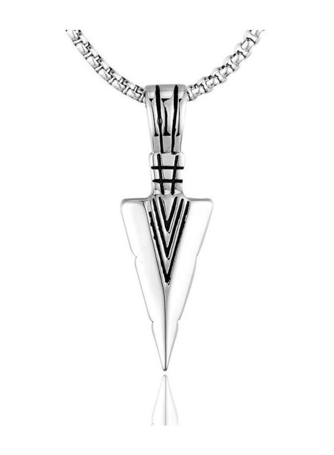 PEI  AN European And American Men's Triangular Pointed Necklace Retro Metal Arrow Pendant Stainless Steel Pearl Chain  - Image 1