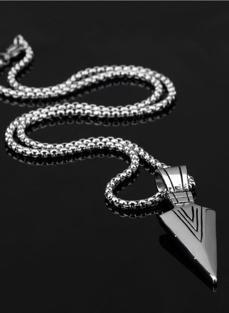 PEI  AN European And American Men's Triangular Pointed Necklace Retro Metal Arrow Pendant Stainless Steel Pearl Chain  - Image 2