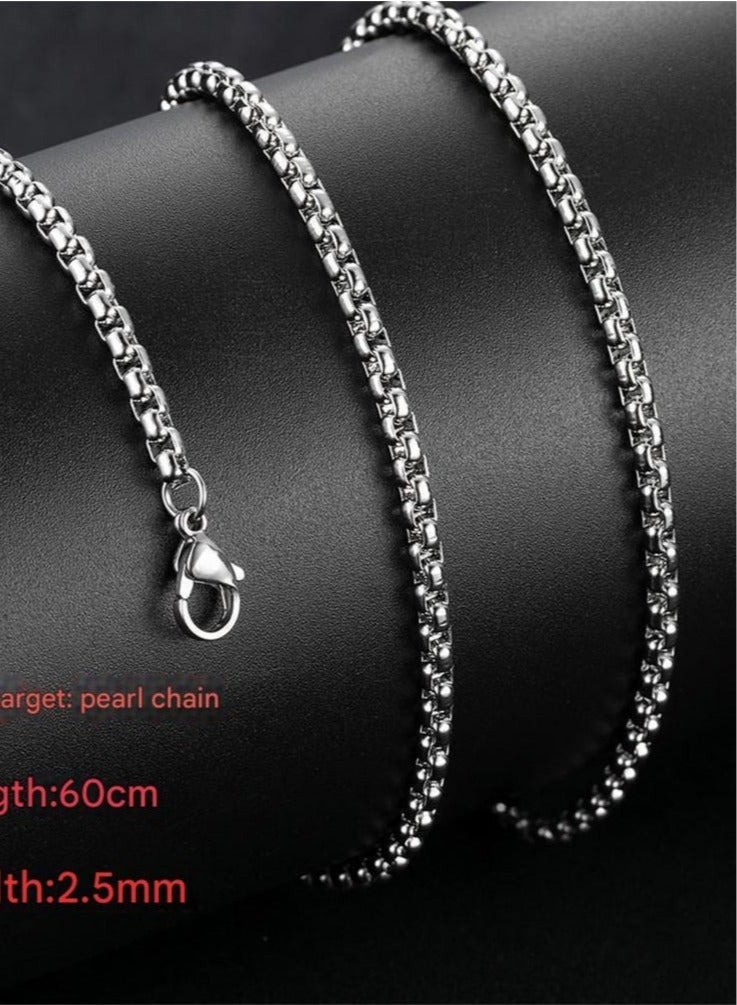 PEI  AN European And American Men's Triangular Pointed Necklace Retro Metal Arrow Pendant Stainless Steel Pearl Chain  - Image 3