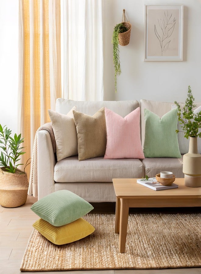 Mecatny Corduroy Decorative Throw Pillow Covers 18x18 Set of 2 for Sofa Living Room, Soft Neutral Boho Couch Pillow Covers for Home Decor, Sage Green - Image 2